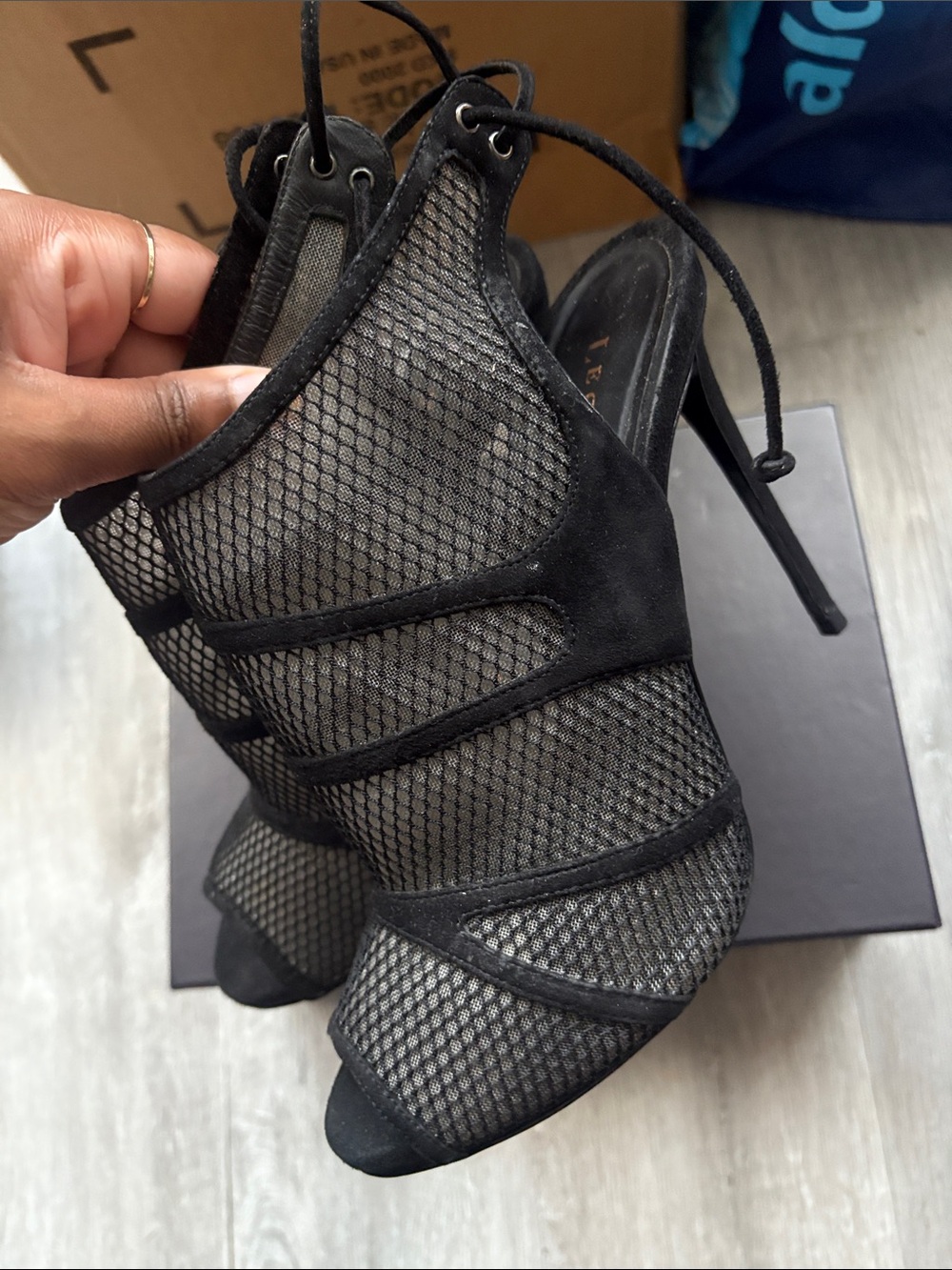 Le Silla Black Mesh Lace-Up Stiletto Booties